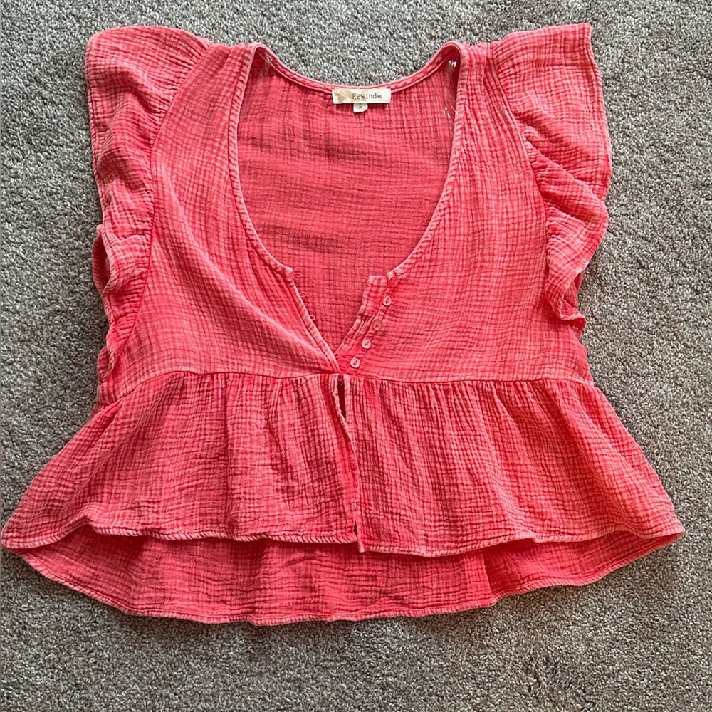 Rewind Coral Textured Ruffle Top - Picture 5 of 10